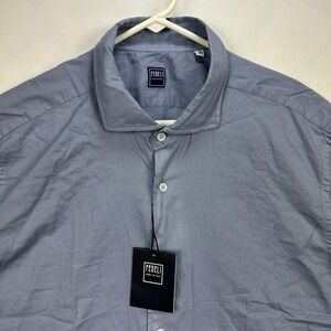 $275 FEDELI Mens Dress Shirt 18/45 2XL Blue Long Sleeve Button Up Made Italy NWT